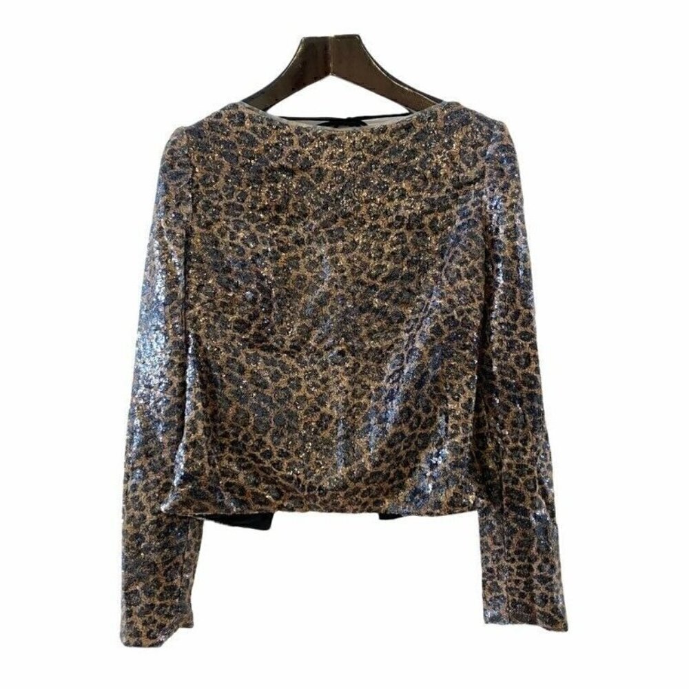 LPA long sleeve Blouse Shirt Brown Black Leopard Small
